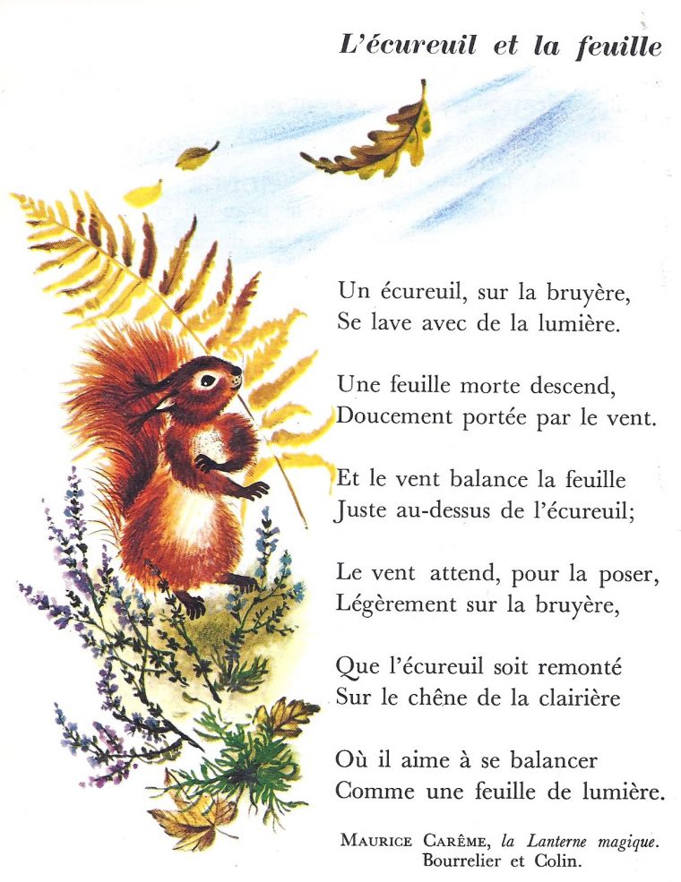 Poésie : L'écureuil Et La Feuille (Maurice Carême) Par Les dedans Mars De Maurice Careme A Imprimer