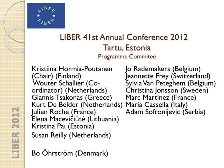 Ppt – Liber 41St Annual Conference 2012 Tartu , Estonia pour Bo Programmes 2012