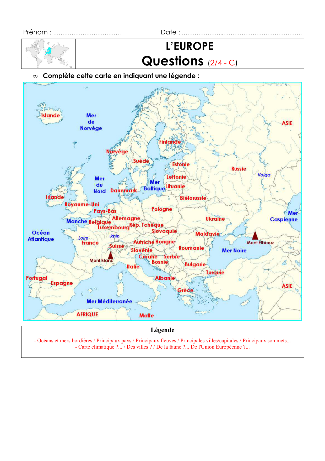 Questions L'europe ( tout Carte Europe Capitale