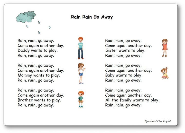 Rain, Rain, Go Away – Paroles Illustrées De La Comptine En dedans Chanson A Imprimer