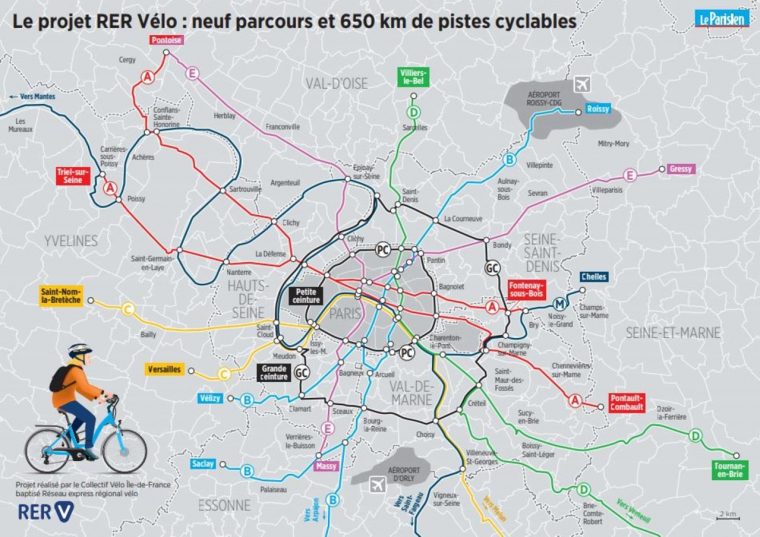 Rer Vélo» En Ile-De-France : La Carte Du Projet À Imprimer serapportantà Carte De France Avec Département À Imprimer