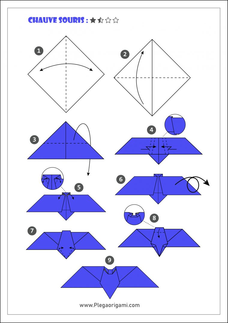 Schémas Modèles Origami Simple Et Gratuit Pour Débutant concernant Origami Chauve Souris