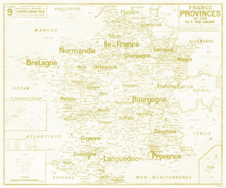 Set De Table Carte Scolaire Vidal Lablache N°9 – France – Provinces En 1789 concernant Carte Anciennes Provinces Françaises