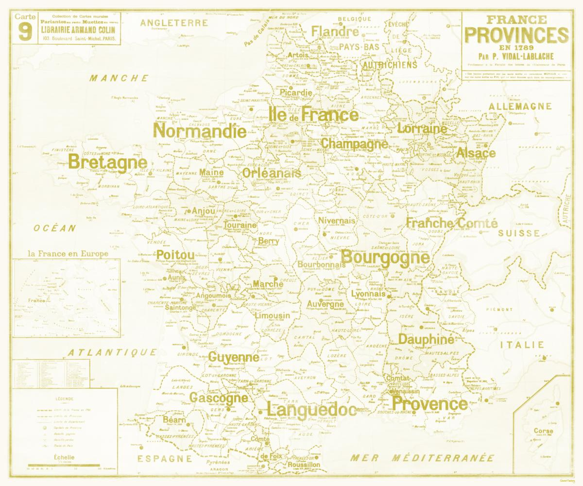 Set De Table Carte Scolaire Vidal Lablache N°9 - France - Provinces En 1789 concernant Carte Anciennes Provinces Françaises