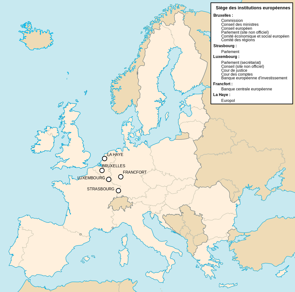 Sièges Des Institutions De L'union Européenne — Wikipédia avec Carte Europe Avec Capitales
