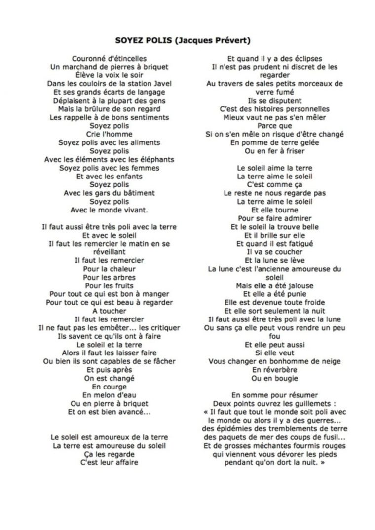 Soyez Polis » : Concours De Dessin 2017-2018 – Activités à Poeme De Jacque Prevert