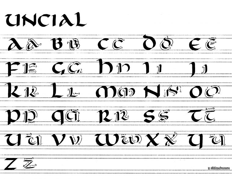 Study Sessions – Uncial – Part 2 – Majuscule : Calligraphy avec Majuscule Script