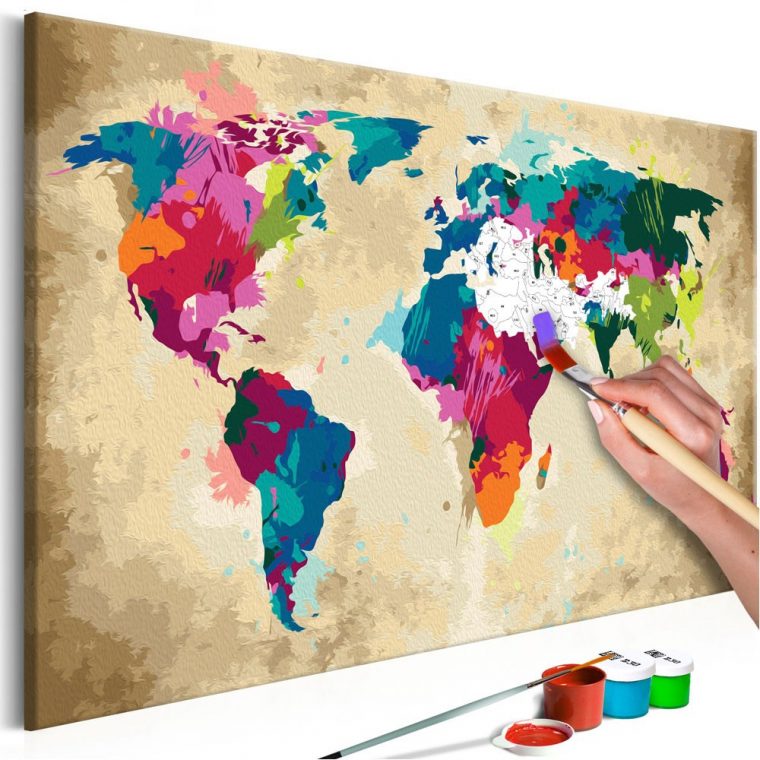 Tableau À Peindre Par Soi-Même Carte Du Monde Colorée pour Tableau De Peinture Pour Enfant