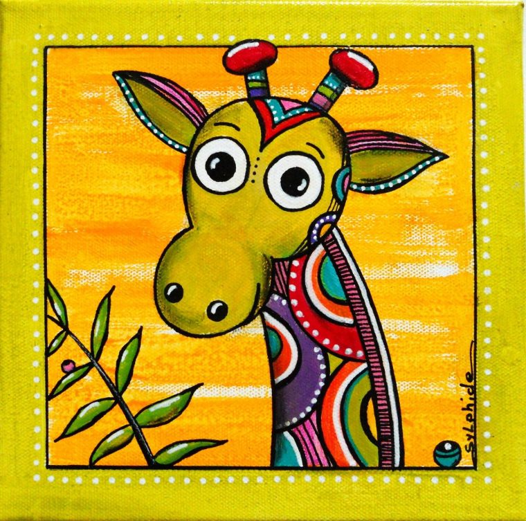 Tableau De "lao" La Girafe Au Long Cou Colorée | Décoration destiné Tableau De Peinture Pour Enfant