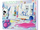 Tableau Pour Enfant Et Bébé - Toile Chat &quot;signé Barbouille&quot; (Châssis 3D) avec Tableau De Peinture Pour Enfant