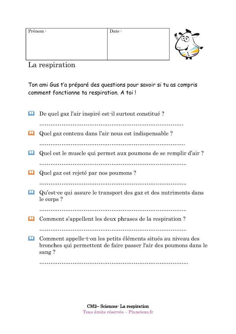 Télécharger La Respiration Cm2 Exercice Pdf | Quizz encequiconcerne Leçon Respiration Cm1