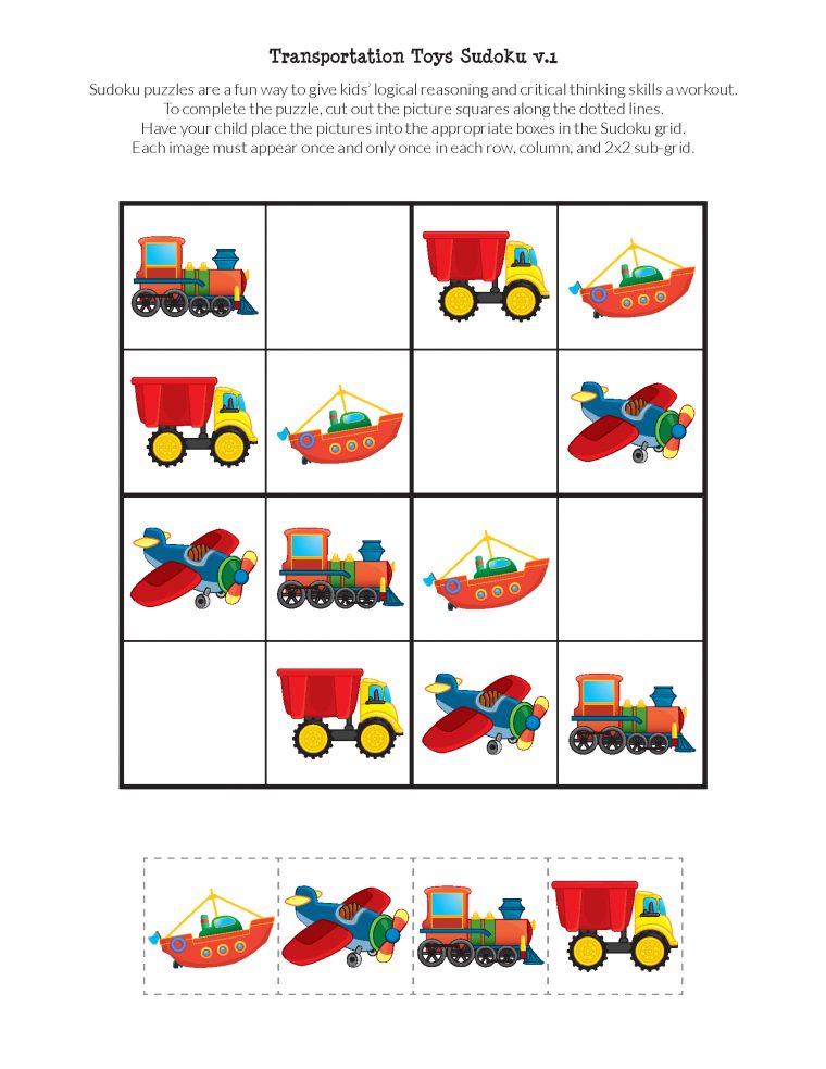 Transportation Toys Sudoku Puzzles | Sudokus concernant Sudoku Grande Section