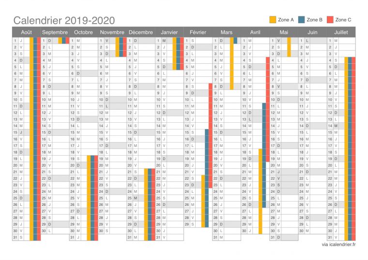 Vacances Scolaires 2019-2020 – Dates – Icalendrier tout Calendrier 2019 Avec Jours Fériés Vacances Scolaires À Imprimer