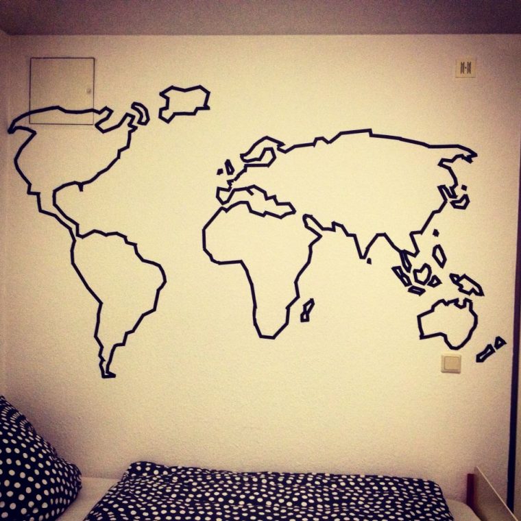 Washi Tape World Map On My Wall | Dessin Mural, Ruban serapportantà Dessin Mappemonde
