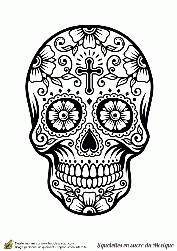 Coloriage Crâne En Sucre Mexicain, Multiple Fleurs pour Crane Mexicain Dessin