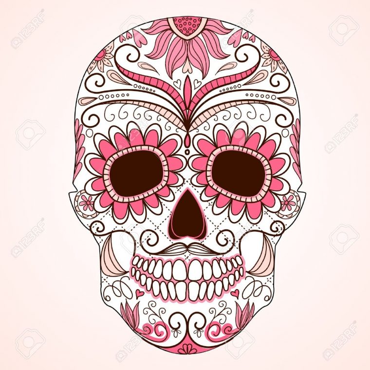 Day Of The Dead Colorful Skull With Floral Ornament destiné Crane Mexicain Dessin