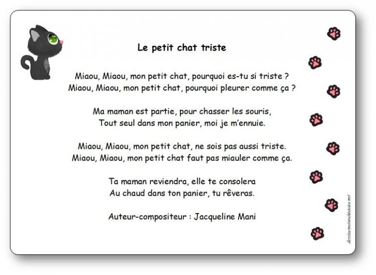 Le Petit Chat Triste, Une Chanson De Jacqueline Mani destiné Paroles 3 Petits Chats