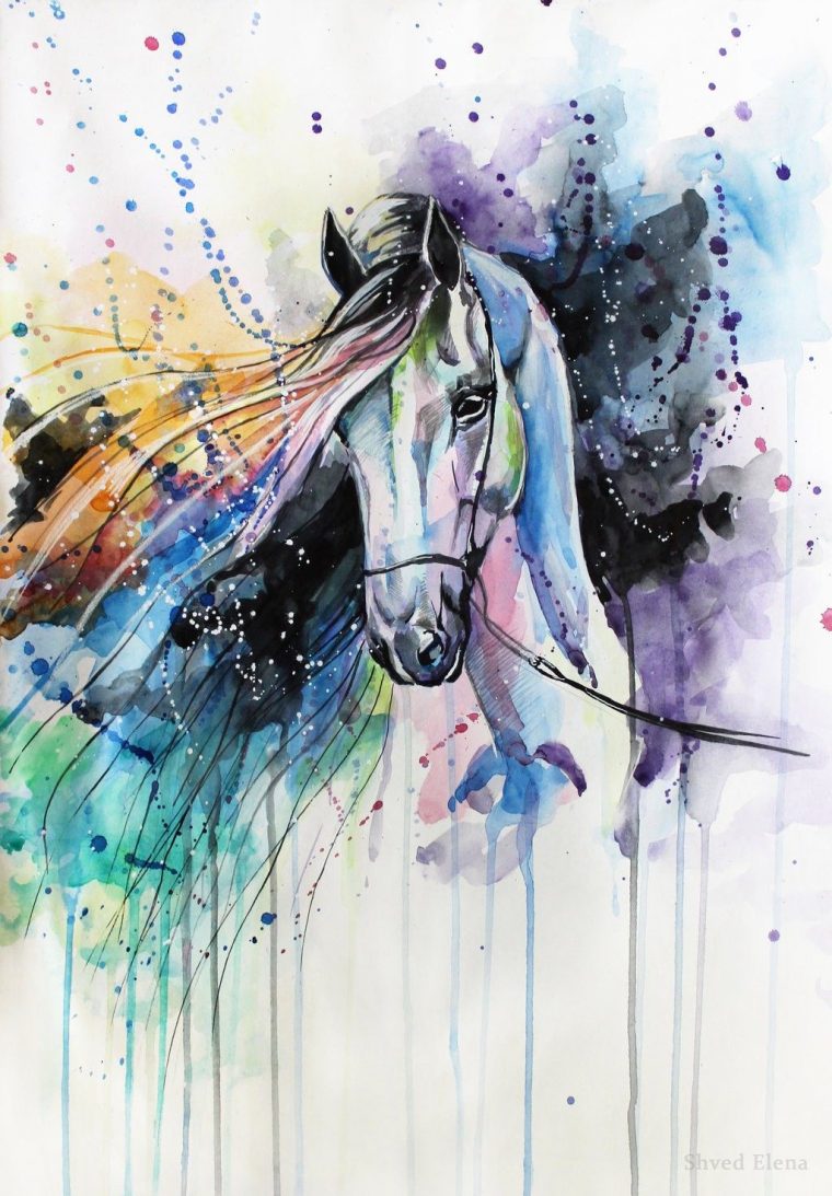 [Painting] Elena Shved : Des Chevaux Hauts En Couleur pour Dessin De Cheval À Imprimer