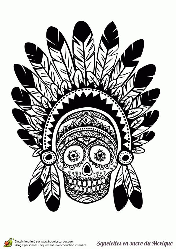 Un Crâne D’indien À Colorier. … | Coloriage Squelette serapportantà Crane Mexicain Dessin