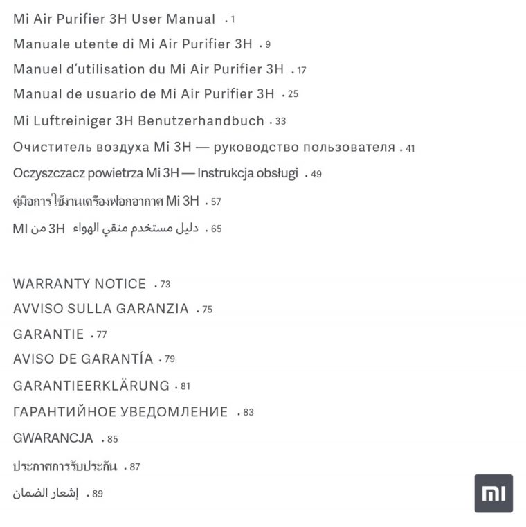 xiaomi air purifier 3h manual