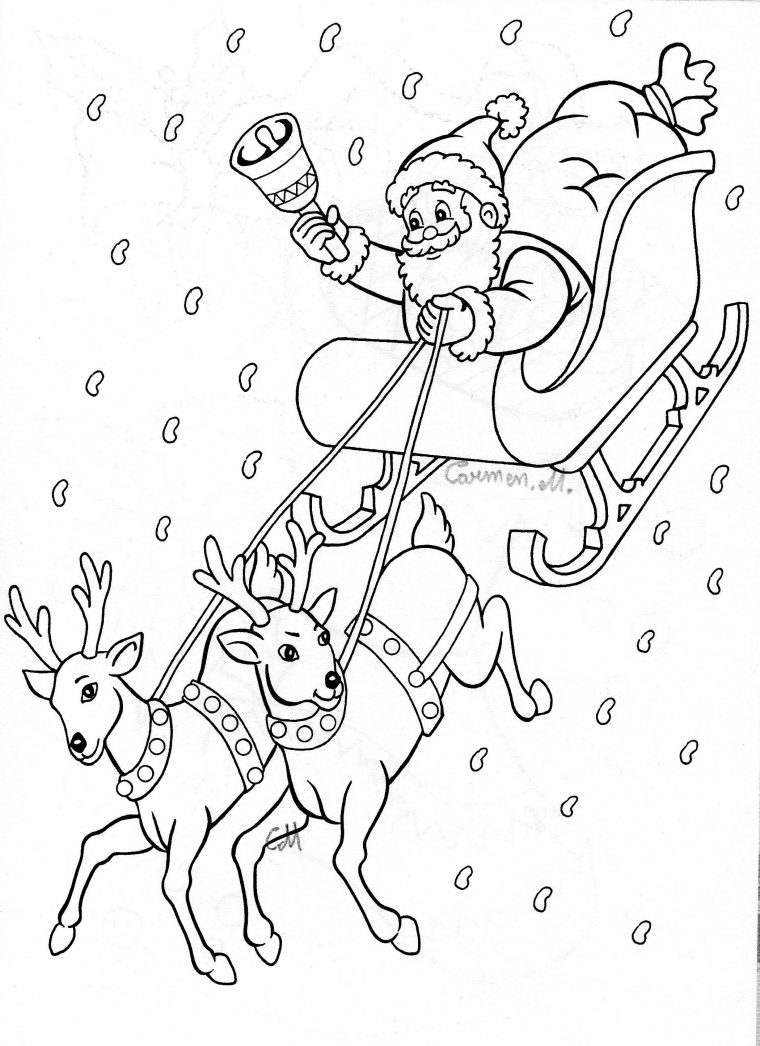 santa on his sleigh coloring pages