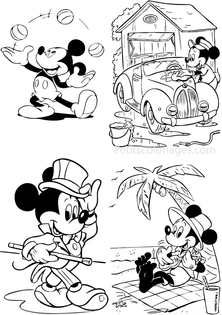4 Coloriages Mickey Disney, Mickey, Magicien, Voiture intérieur Dessin À Colorier Mickey
