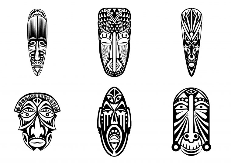 6 African Masks Simples - Africa Adult Coloring Pages destiné Dessin Masque Africain