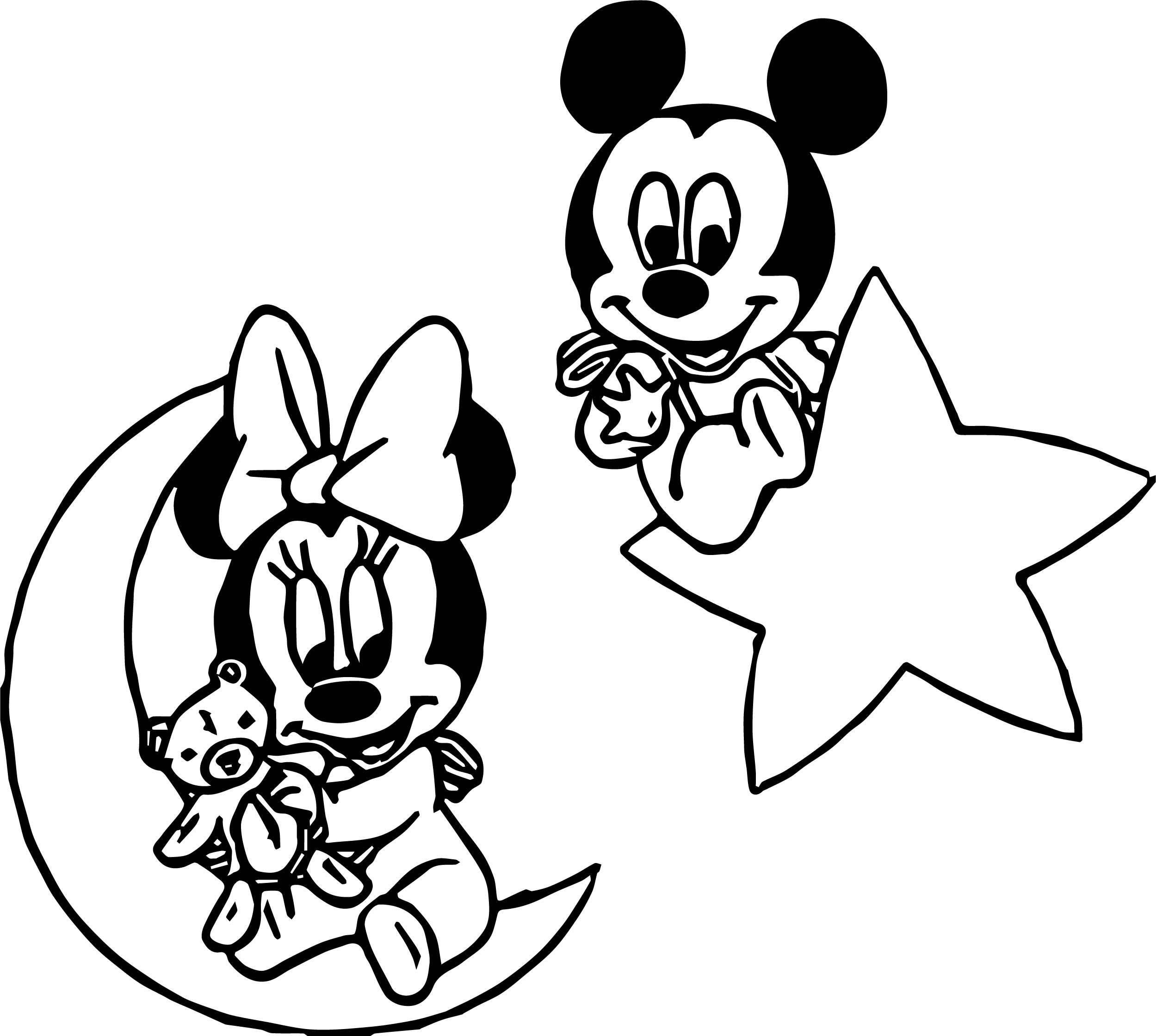 Baby Mickey Minnie Moon Star Coloring Page concernant Coloriage Mickey