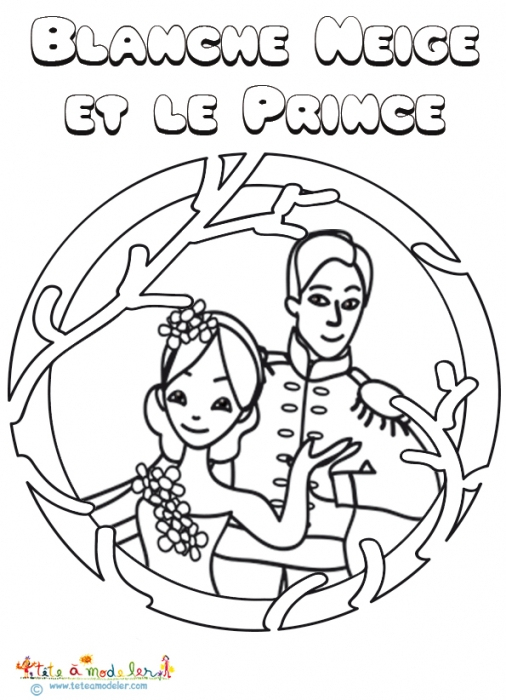 Blanche Neige Et Le Prince À Colorier Sur Tête À Modeler pour Coloriage Blanche Neige A Imprimer Gratuit