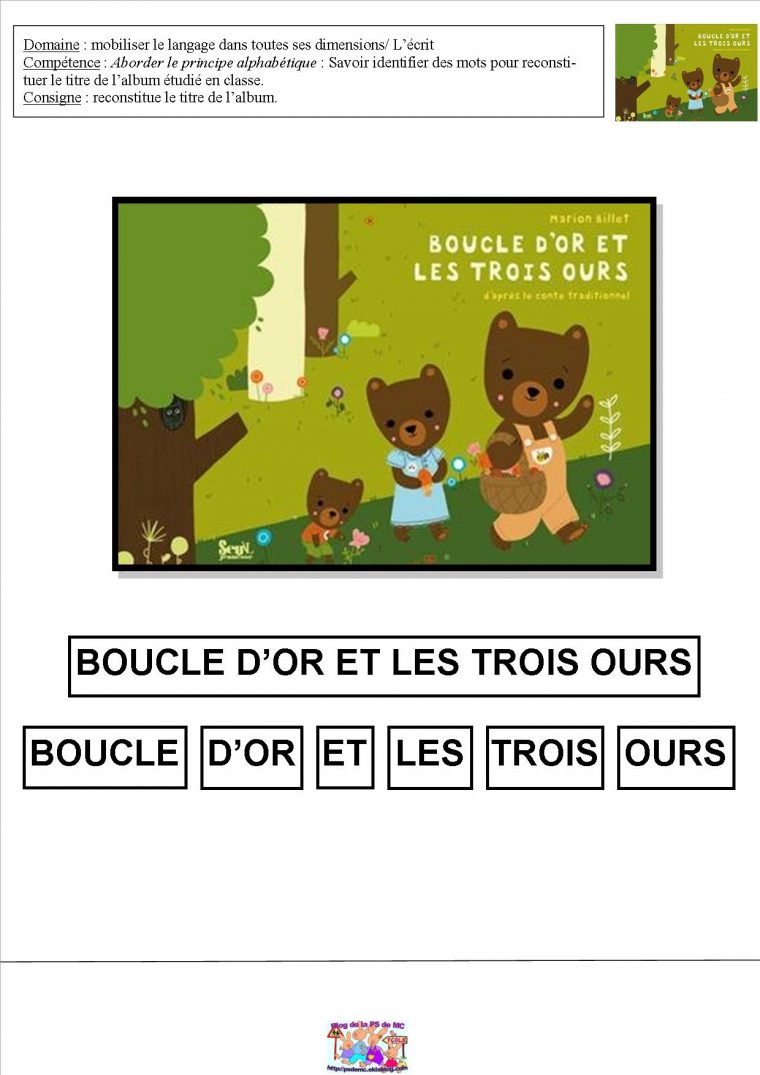 Boucle D’or Et Les 3 Ours – Mc En Maternelle concernant Mc En Maternelle