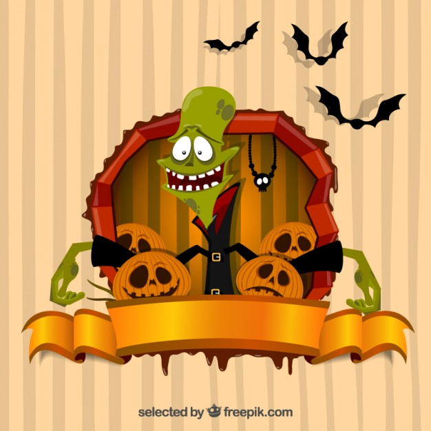 Carte De Halloween Avec Un Monstre Et Citrouilles concernant Citrouille Monstre