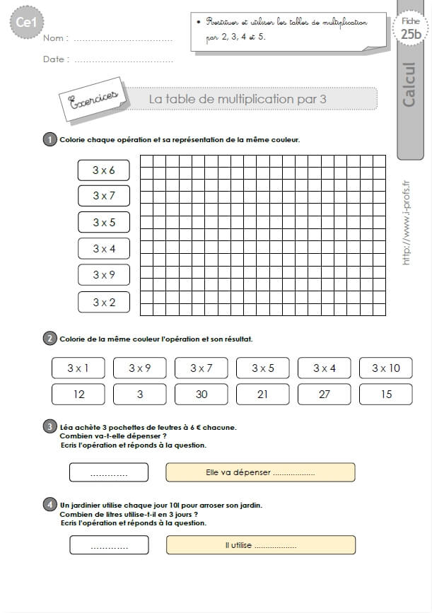 Ce1-Cycle2 Exercices Corriges: Les Tables De Multiplication à Exercice Table De Multiplication A Imprimer Gratuitement