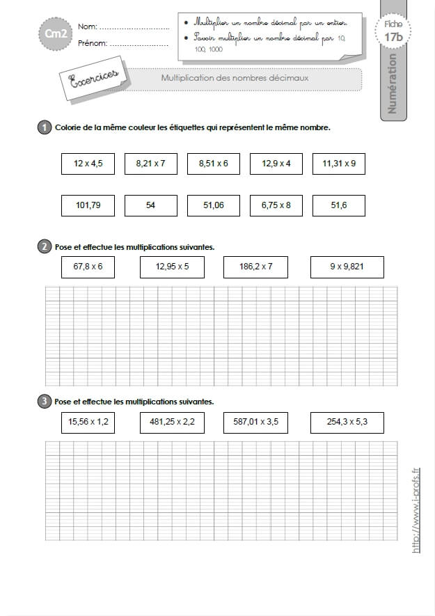 Cm2: Exercices La Multiplication Decimale dedans Exercice Table De Multiplication À Imprimer