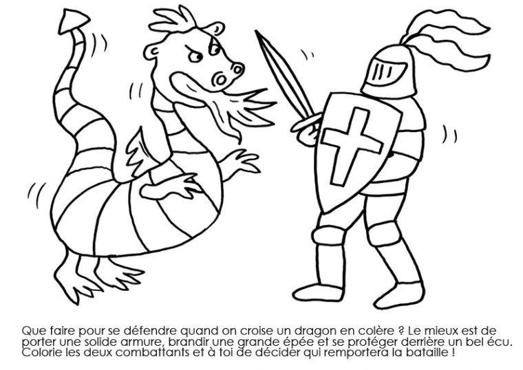 Coloriage À Imprimer : Chevalier Face Au Dragon dedans Coloriage Chevalier À Imprimer