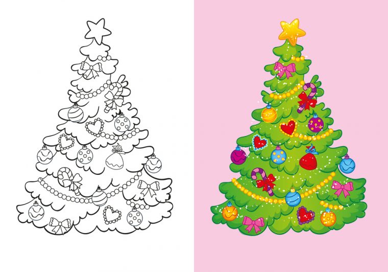 Coloriage Avec Modèle : Un Sapin De Noël Décoré dedans Coloriage De Sapin De Noel A Imprimer Gratuit
