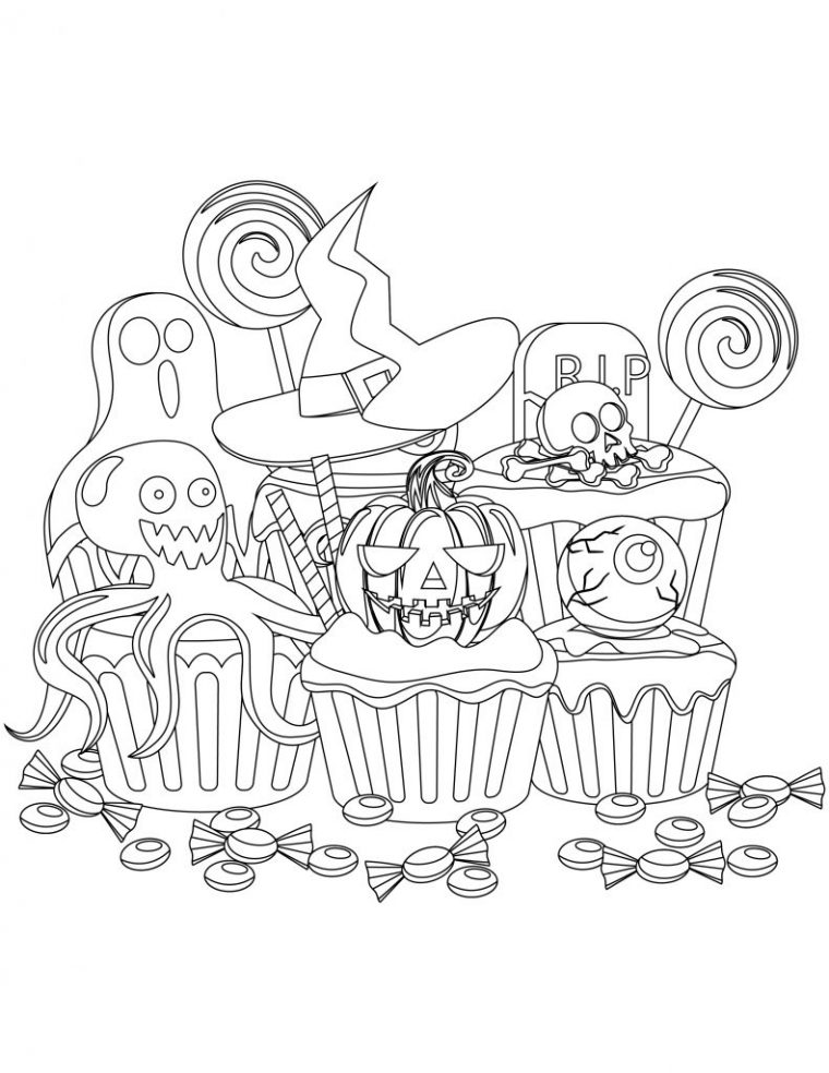 Coloriage De Cupcake Halloween À Imprimer – Artherapie.ca intérieur Coloriage De Cupcake