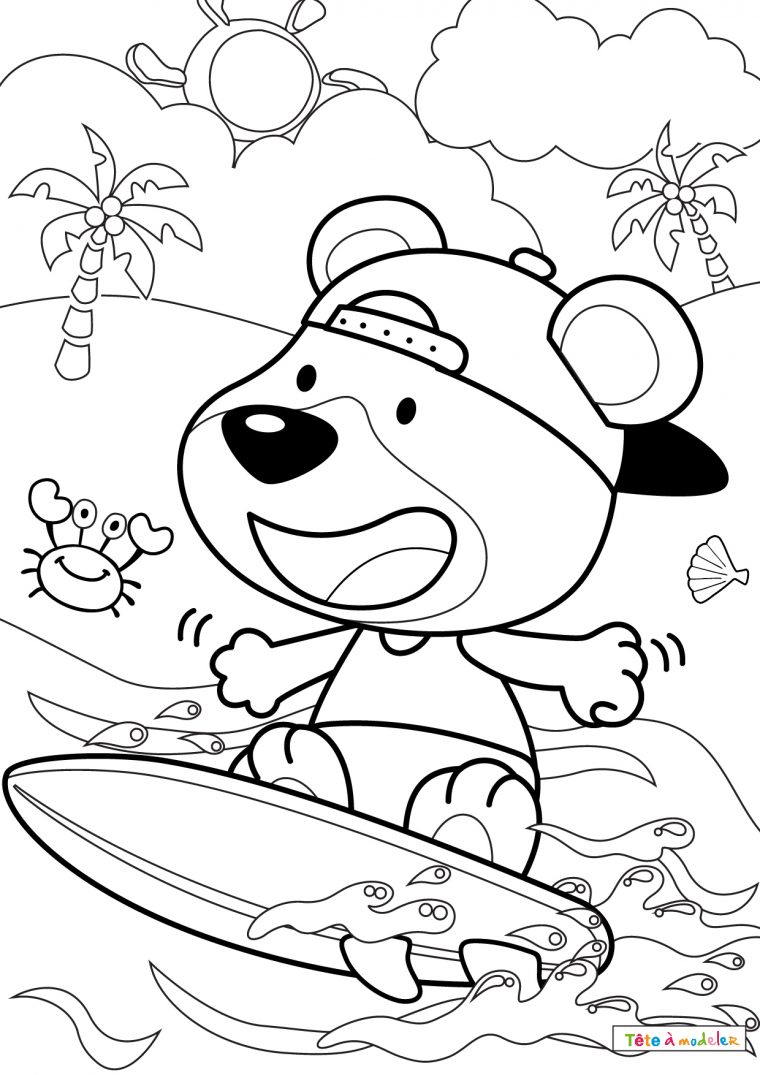 Coloriage D'Été : Un Dessin Avec Un Chier Surfeur Avec intérieur Dessin Surfeur