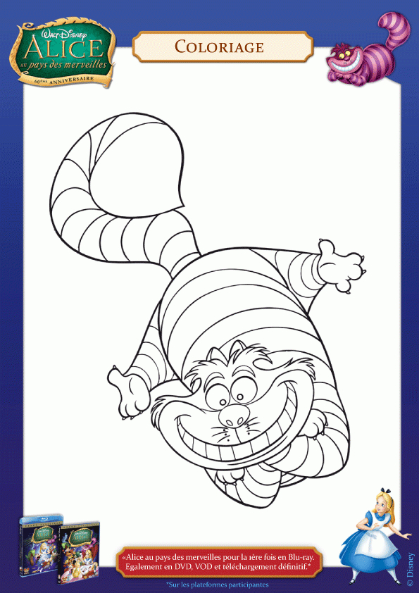 Coloriage Disney Alice Le Chat De Cheshire intérieur Coloriage Alice Au Pays Des Merveilles A Imprimer Gratuit