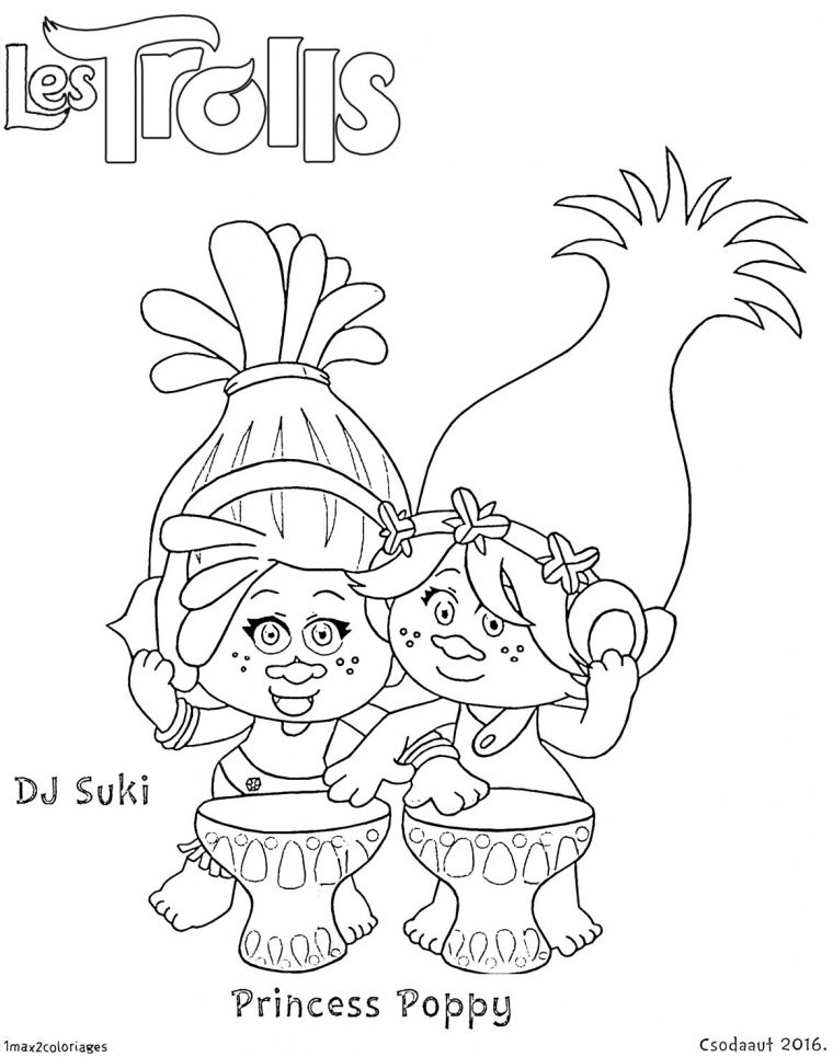 Coloriage Dj Suki Et Princesse Poppy | Coloriage concernant Dessin De Troll