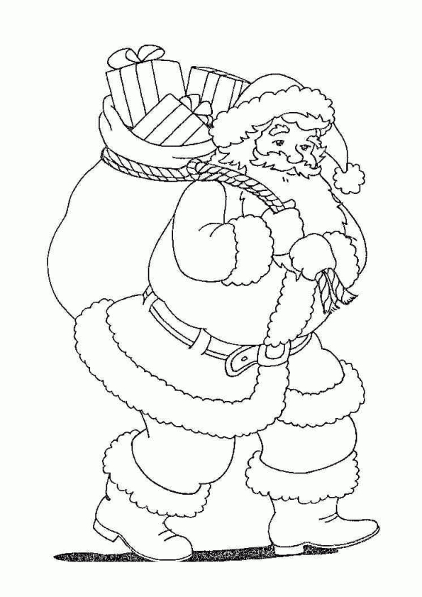 Coloriage Du Père Noël Avec Sac Plein De Cadeaux à Coloriage Père Noel Gratuit À Imprimer