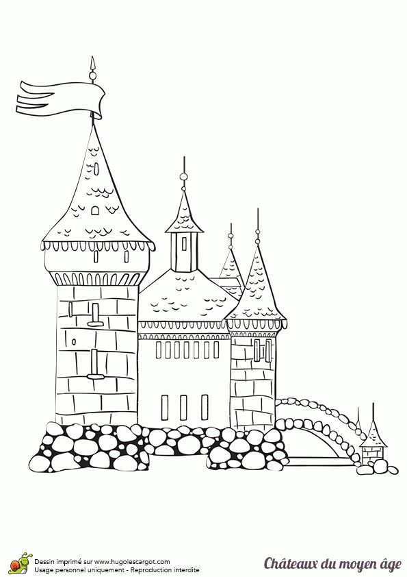 Coloriage D’un Château Du Moyen Âge Simple Et Facile À intérieur Coloriage Chateau Hanté
