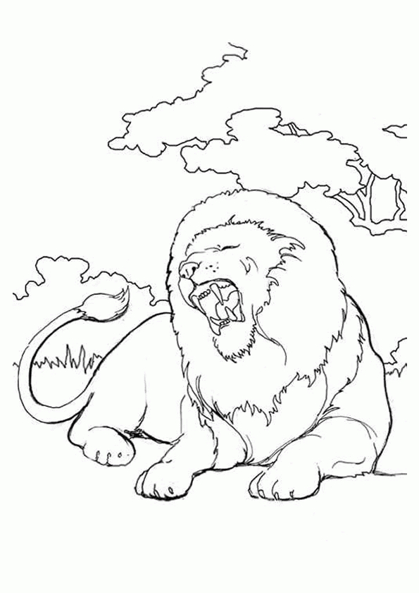 Coloriage D’un Lion Entrain De Rugir Dans La Jungle | Lion dedans Lion Dessin Enfant