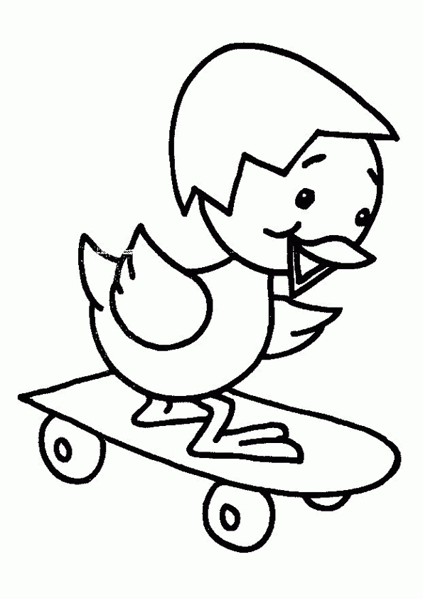 Coloriage D’un Petit Poussin Qui Joue Du Skate Board destiné Poussin A Colorier