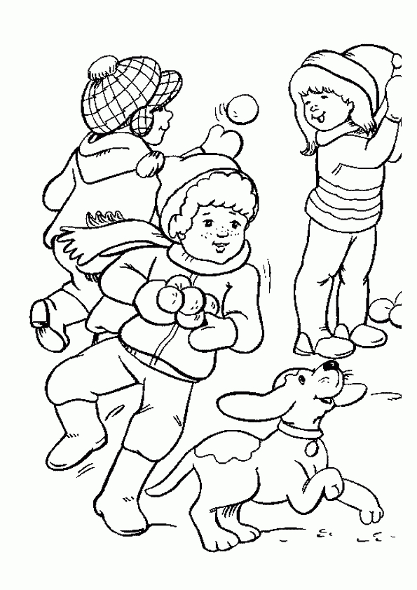 Coloriage D’une Bande D’enfants Jouant Dans La Neige Avec intérieur Dessin Enfant A Colorier