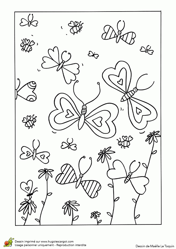 Coloriage Fête Des Mères, Papillons Cœurs pour Coloriage De Fete Des Mere