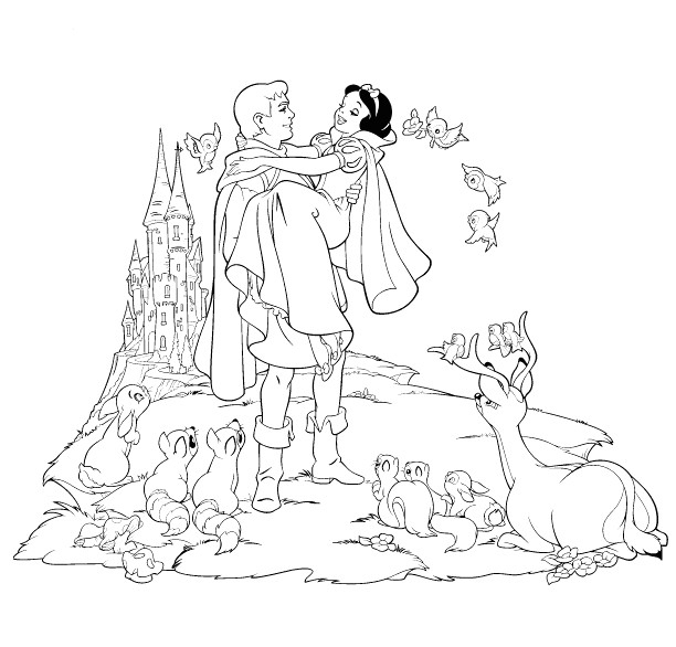 Coloriage La Joie De Princesse Blanche Neige Avec Le Prince tout Coloriage Blanche Neige A Imprimer Gratuit
