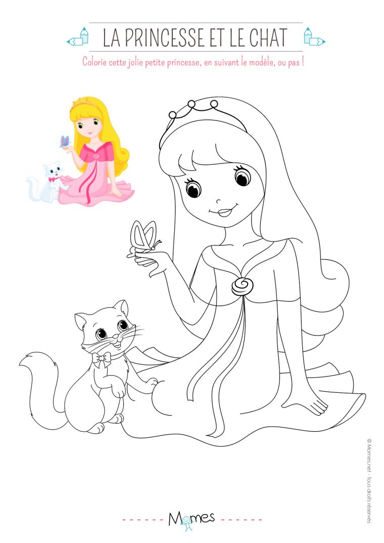 Coloriage La Princesse Et Le Petit Chat (Avec Modèle concernant Modèle De Coloriage À Imprimer