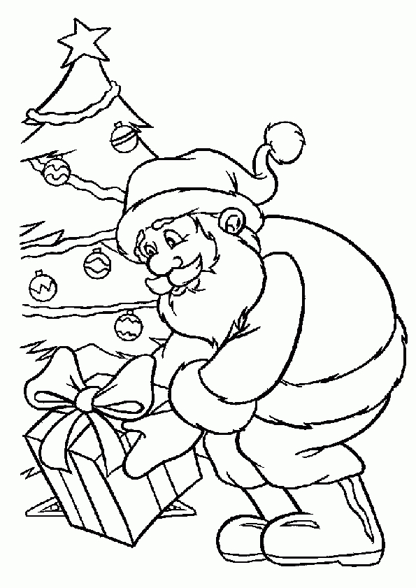 Coloriage Le Père Noël Livre Un Cadeau avec Dessin De Sapin Noel A Imprimer
