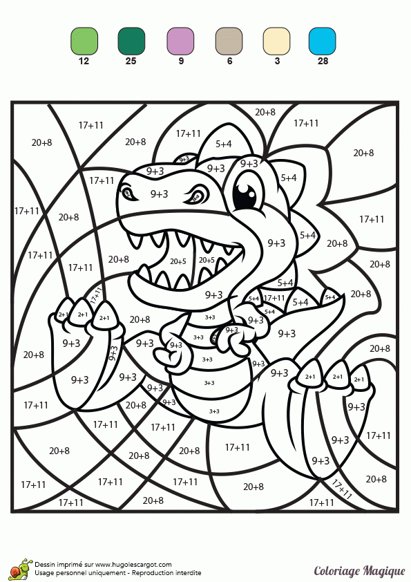 Coloriage Magique Additions Tyranosaure Rex | Coloriage intérieur Coloriage Cp À Imprimer