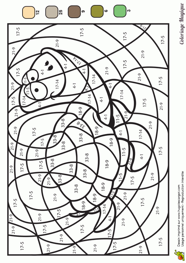 Coloriage Magique Soustractions, Une Jolie Tortue avec Coloriage Avec Calcul